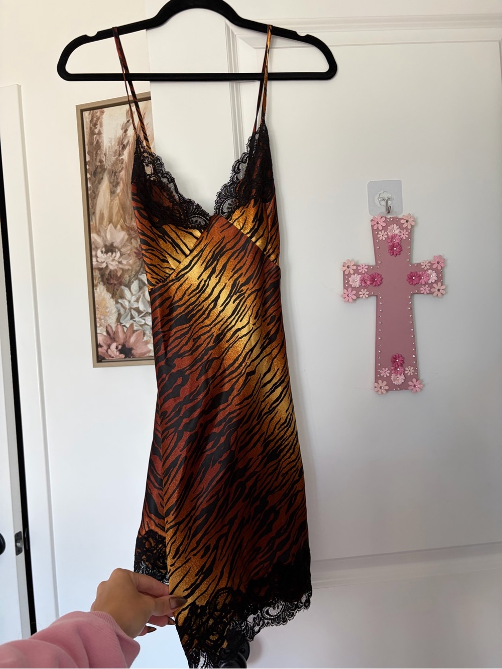 Victoria's Secret Tiger-Print Lace Trim Slip Dress - Orange & Black